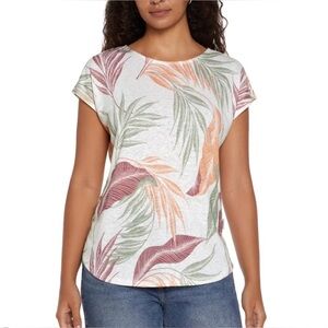 Orvis Linen Blend Leaf Print Short Sleeve Top Casual Minimalist Sz S